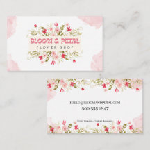 Tarjeta de presentación floral de acuarela rosa ru