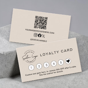 Fidelización Tarjeta de Punch de código QR beige pequeño del sa