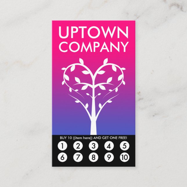 Fidelización Tarjeta de punción de lealtad del corazón del árbo (Anverso)