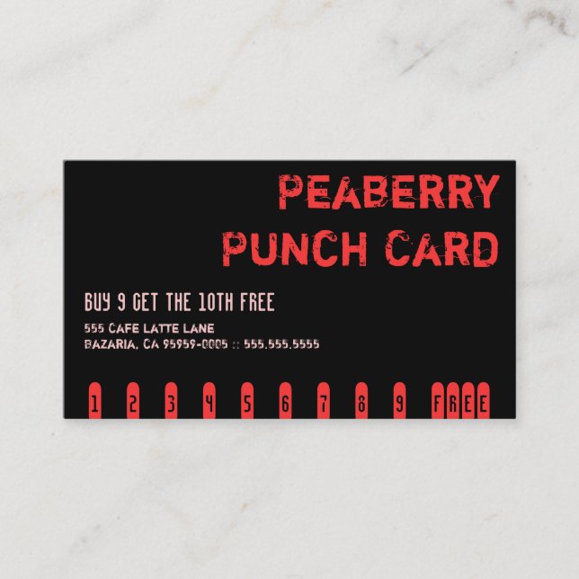 Fidelización Tarjeta de Punzón de Bebida de Café Dark Peaberry (Anverso)