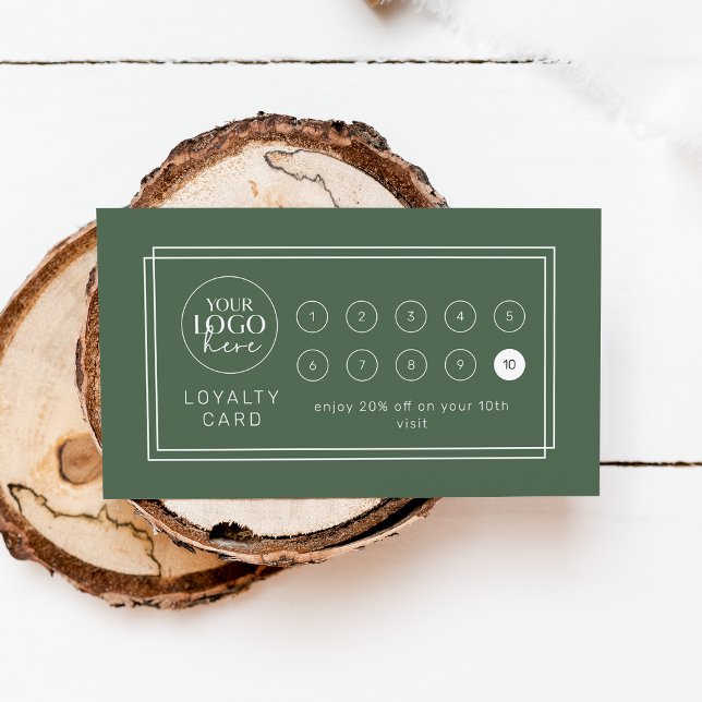 Fidelización Tarjeta de recompensa comercial con logotipo verde (AVERY Dark Green Logo Business Reward 10 Punch Loyalty Card)