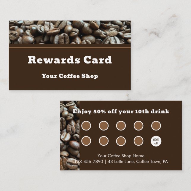Fidelización Tarjeta de Recompensa para Cliente de Café Moderno (Anverso / Reverso)