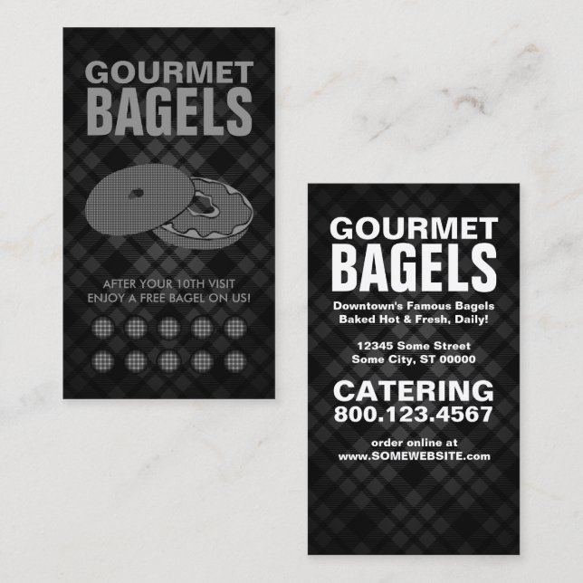 Fidelización tarjeta de regalo de bagels a cuadros (Anverso / Reverso)