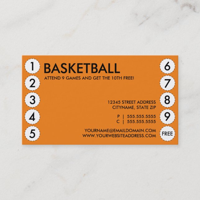 Fidelización tarjeta de sacador de los juegos de baloncesto (Anverso)