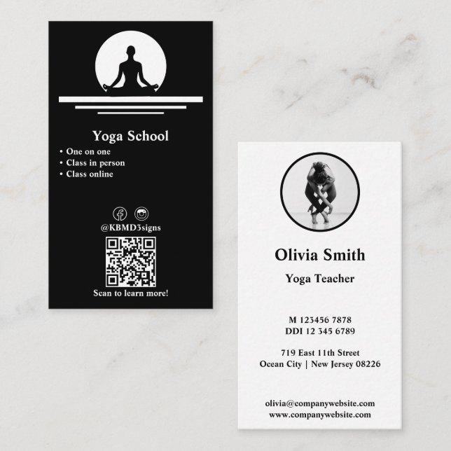 Fidelización Tarjeta profesional de Yoga en blanco y negro (Anverso / Reverso)
