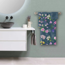 Field flowers, hand-painted in watercolour on blue