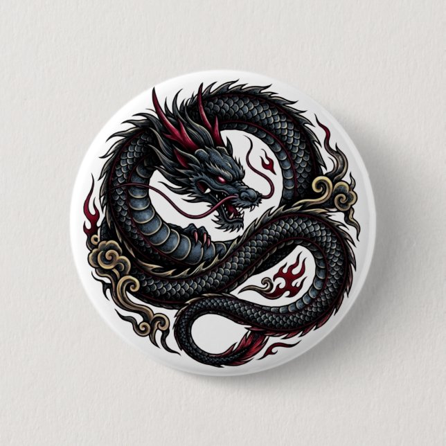 Fiero Dragón de Fuego Botón Redondo 🐉🔥 FantasyBu (Anverso)