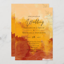 Fiery Naranja Watercolor Abstract Sunset Boda