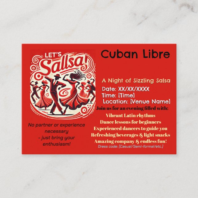Fiery Salsa Dance Party Invitación - Red Hot Night (Anverso)