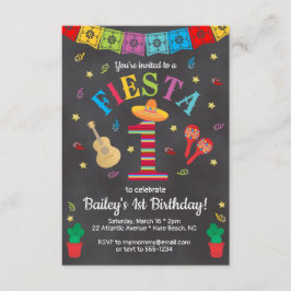 Fiesta 1er cumpleaños Invitación colorida cartón