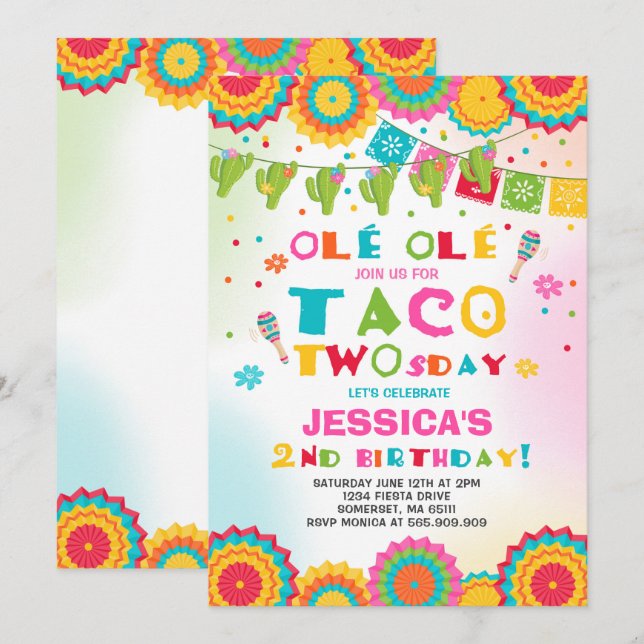 Fiesta 2ª Invitación de cumpleaños Fiesta Taco Two (Anverso / Reverso)