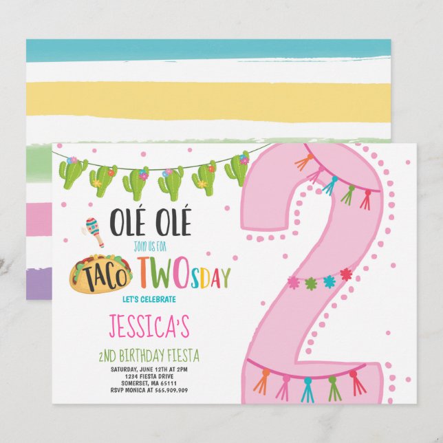 Fiesta 2ª Invitación de cumpleaños Fiesta Taco Two (Anverso / Reverso)
