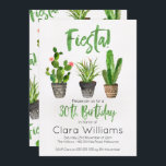 Fiesta 30.ª invitación de cumpleaños<br><div class="desc">Invitación a la Fiesta 30th Birthday con tres cactus machacados en un fondo de imagen de papel acuático escaneado blanco. He usado un texto falso de acuarela para el título y la edad que no se puede alterar. He agregado algunas líneas de trabajo en la parte superior del diseño y...</div>