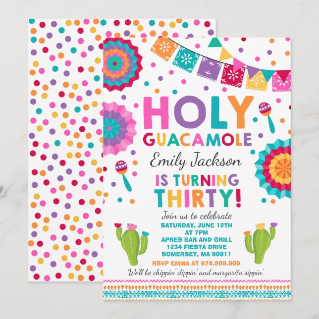 Fiesta 30 Invitación de cumpleaños Santo Guacamole (Anverso / Reverso)