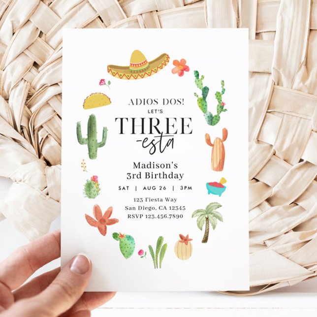 Fiesta 3er Cumpleaños Invitación a la Tercera Sesi (3rd Birthday Three-esta Fiesta Invitation)