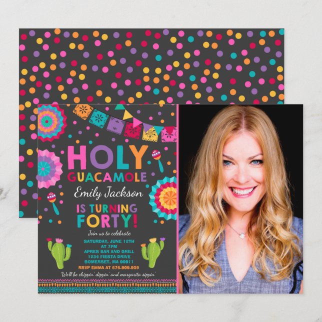 Fiesta 40 Invitación de cumpleaños Santo Guacamole (Anverso / Reverso)