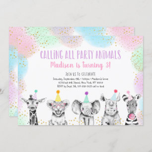 Fiesta Animales Chica Safari Invitación al cumplea