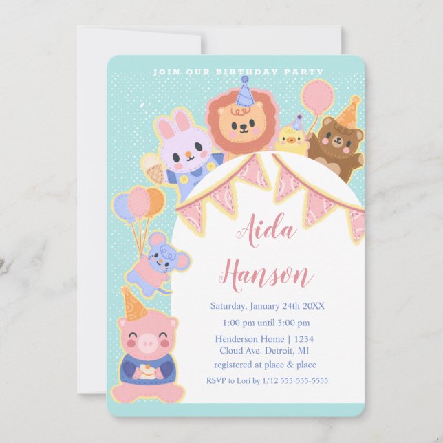 Fiesta Animales Extravaganza Invitación al cumplea (Anverso)