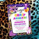 Fiesta Animales Jungle Zoo Chica de la invitación<br><div class="desc">Animales del Fiesta del zoológico de la selva colorida del reino salvaje Fiesta de cumpleaños Purpurina de Confetti Animales de impresión de gafas de sol Guay Cat Leopard Balloons Invitación Chica</div>