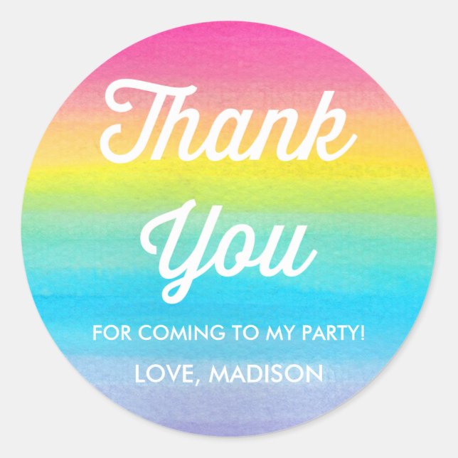 Fiesta Arcoiris acuarela Gracias Pegatinas (Anverso)