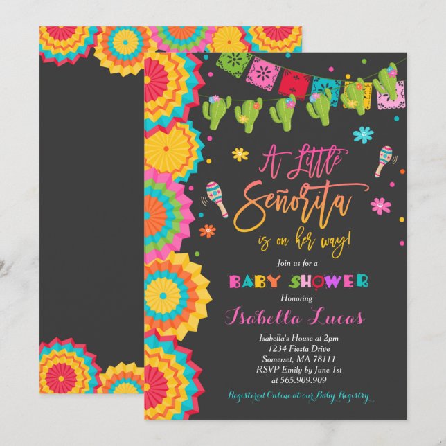 Fiesta Baby Shower Invitación a la Baby Shower mex (Anverso / Reverso)