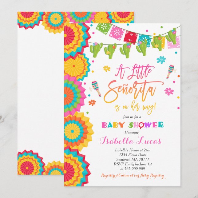 Fiesta Baby Shower Invitación Chica Fiesta Shower (Anverso / Reverso)