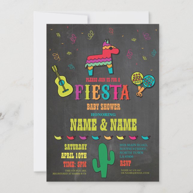 Fiesta Baby Shower Parejas Chalk Invitación mexica (Anverso)