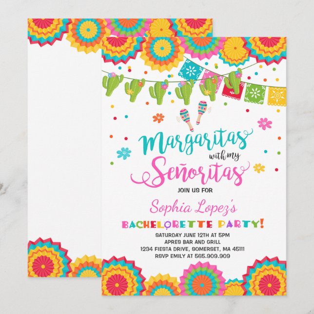 Fiesta Bachelorette Invitación Señorita Fun (Anverso / Reverso)