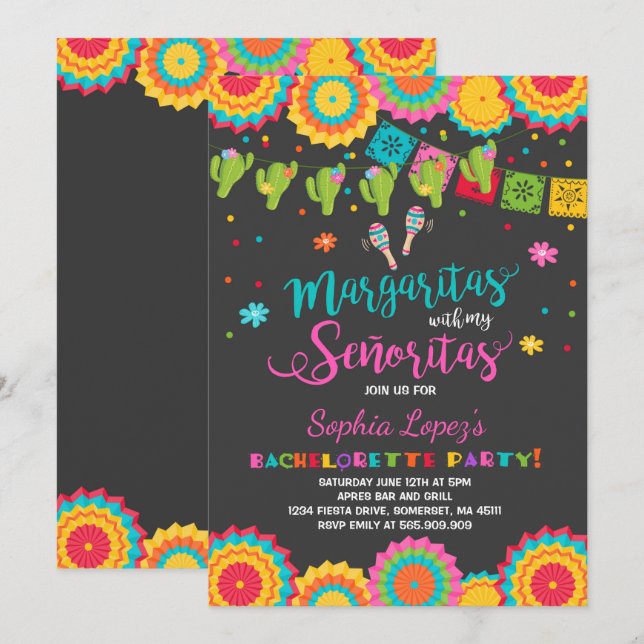 Fiesta Bachelorette Invitación Señorita Fun (Anverso / Reverso)