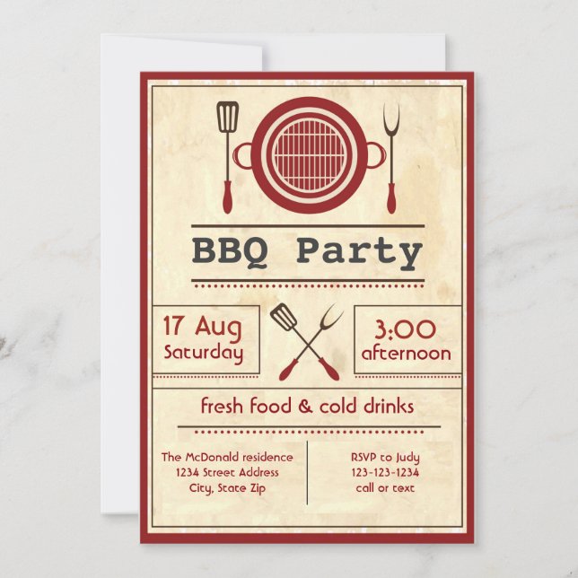 Fiesta BBQ de papel antiguo - Invitación (Anverso)