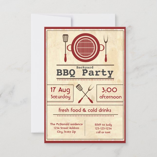Fiesta BBQ de papel antiguo - Invitación 3x5 (Anverso)