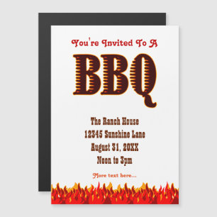 Fiesta BBQ Red Flames Personalizado Imán de Invita