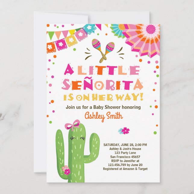 Fiesta Bebé invitación a la ducha Floral Senorita  (Anverso)