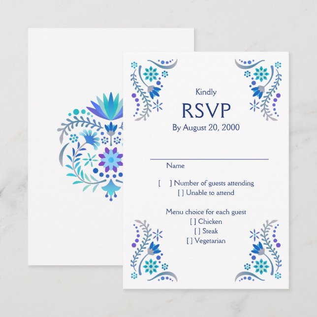 Fiesta Blue Boda Quinceañera RSVP (Anverso / Reverso)