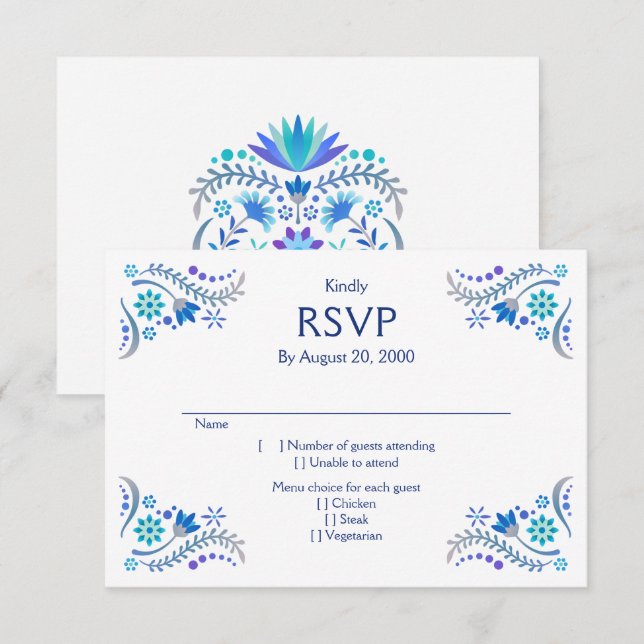Fiesta Blue Boda Quinceañera RSVP (Anverso / Reverso)