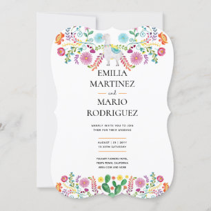 Fiesta Boda Llama Folk Flowers Invitación Cacti