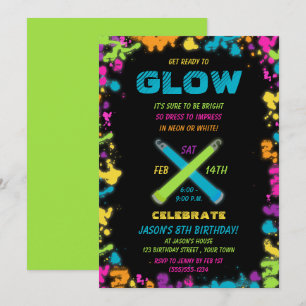 Fiesta brillante Neon Colors Invitación de cumplea