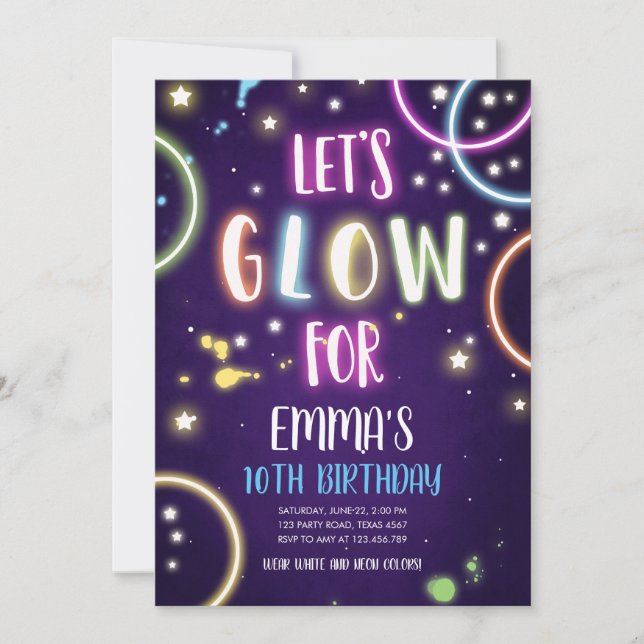 Fiesta brillante Neon Dance Disco Invitación al cu (Anverso)