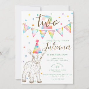 Fiesta Cabra Animal 2º cumpleaños Invitación a niñ
