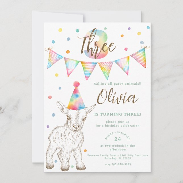 Fiesta Cabra Animal Invitación a los niños de terc (Anverso)