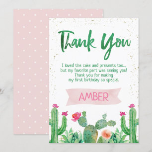 Fiesta Cactus cumpleaños Tarjeta de agradecimiento