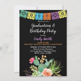 Fiesta cactus Graduation Party Invitación negro