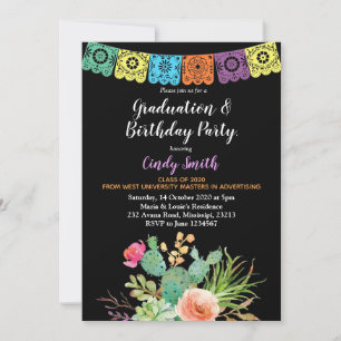 Fiesta cactus Graduation Party Invitación negro