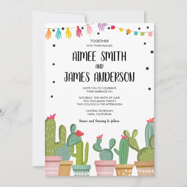Fiesta Cactus Suculento Invitación a la Boda Mexic (Anverso)