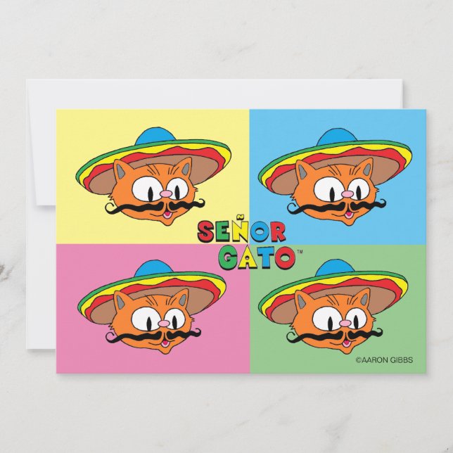 Fiesta Cat Gato Cinco de Mayo Pop Art Card (Anverso)