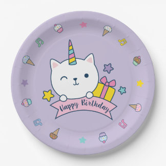 Fiesta Caticornio | Plato de Papel | Lavanda Lila