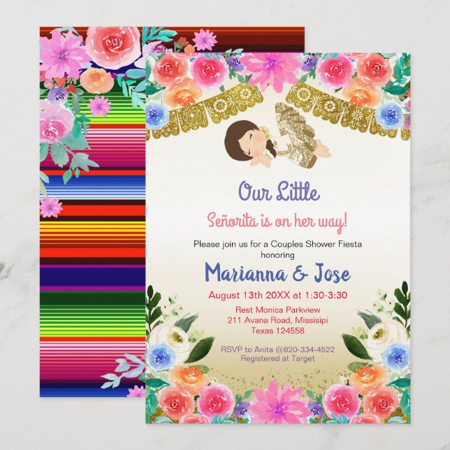 Fiesta Chica Floral Ducha Pareja Invitación a fies (Anverso / Reverso)