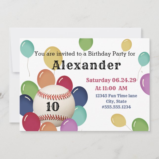 Fiesta Colorful Balloon Béisbol Deportes Cumpleaño (Anverso)