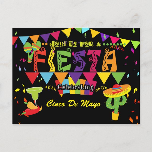 Fiesta Colorida Cinco De Mayo Invitación Postales (Anverso)