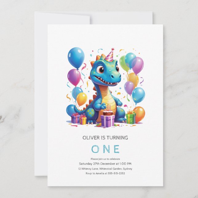 Fiesta como dinosaurio 1º cumpleaños Invitación (Anverso)